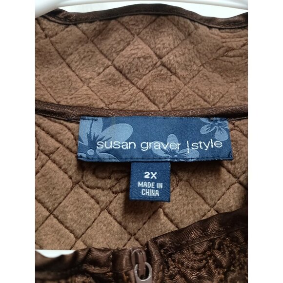 Susan Graver Womens Vest Size 2X Brown Quilted Embroidered Fleece Lined Outdoor - Picture 4 of 8